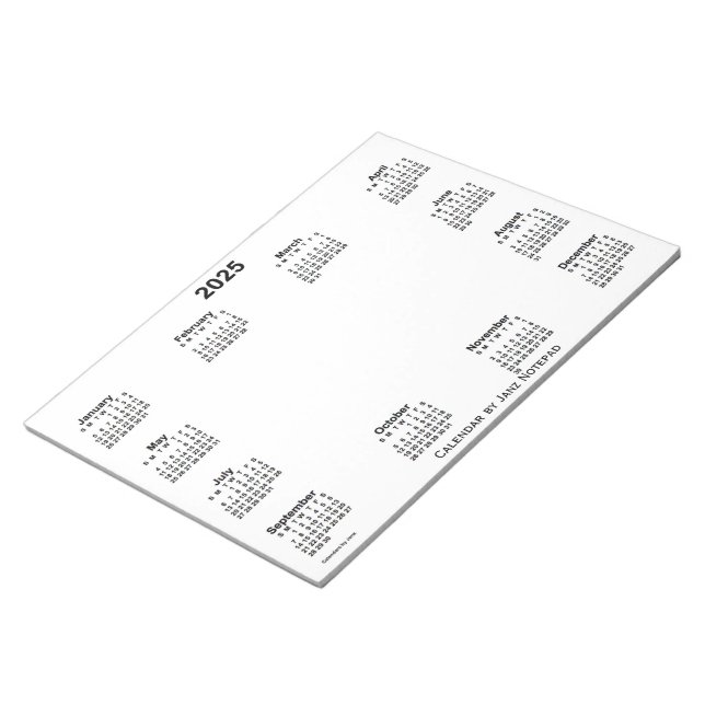 Bloc-note Calendrier blanc 2025 par Janz (Incliné)