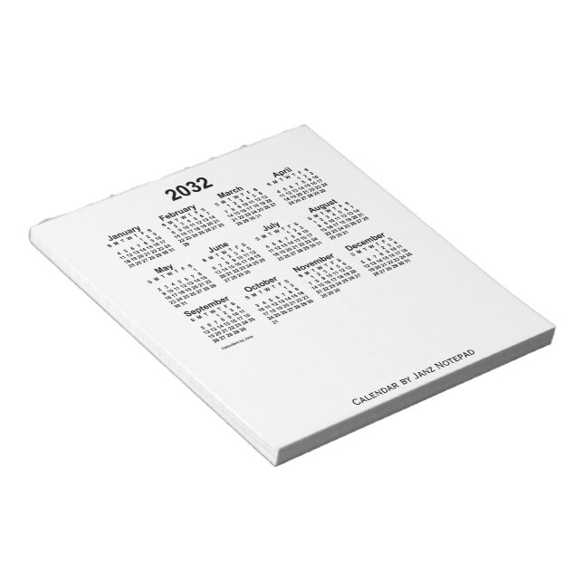 Bloc-note Calendrier blanc 2032 par Janz Notepad (Incliné)