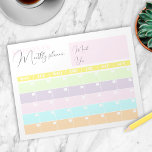 Bloc-note Calendrier coloré Pastel moderne Planificateur men<br><div class="desc">Grâce à ce bloc-notes mensuel personnalisé couleur pastel,  vous pouvez garder trace de chaque tâche importante que vous avez pour le mois. La conception consiste en un calendrier mensuel dans lequel vous pouvez saisir le mois,  l'année et la date dans le champ vide correspondant. Le texte est entièrement personnalisable.</div>