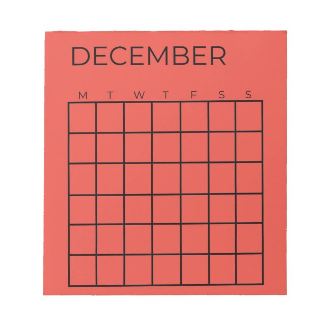 Bloc-note Calendrier de décembre rouge non daté pour le plan (Devant)