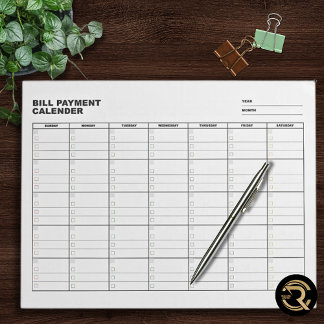 Bloc-note Calendrier de planification des paiements de factu