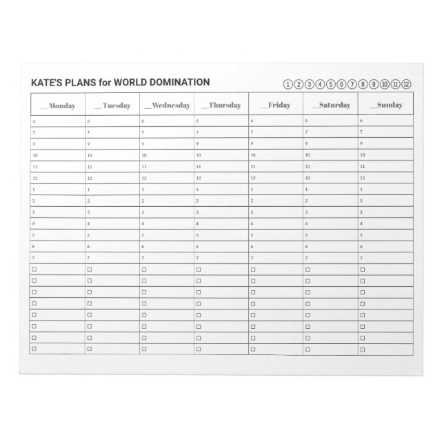 Bloc-note Calendrier de rendez-vous hebdomadaire avec tâches (Devant)