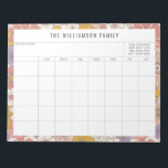Bloc-note Calendrier du planificateur simple de famille rose<br><div class="desc">Bordure florale rose et jaune moderne Planificateur de famille personnalisé et Bloc-notes de calendrier</div>