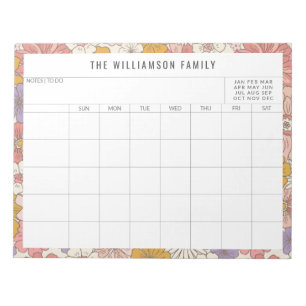Bloc-note Calendrier du planificateur simple de famille rose