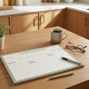 Bloc-note Calendrier familial mensuel à carreaux vert gingha