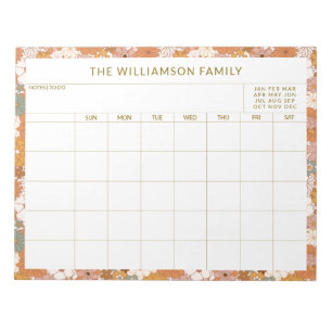 Bloc-note Calendrier familial personnalisé à thème floral te