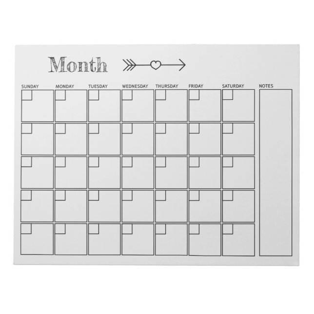 Bloc-note Calendrier gris clair Planificateur mensuel (Devant)