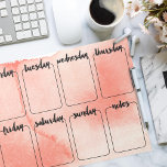 Bloc-note Calendrier hebdomadaire de lavage à l'aquarelle du<br><div class="desc">Aquarelle laver les couleurs coralliennes avec les jours noirs de la semaine.</div>