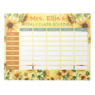 Bloc-note Calendrier hebdomadaire de tournesol personnalisé