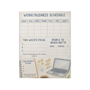 Bloc-note Calendrier hebdomadaire de travail et d'affaires