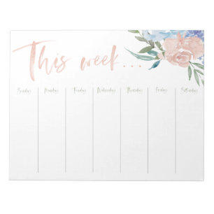 Bloc-note Calendrier hebdomadaire fleurs aquarelles