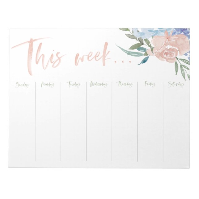 Bloc-note Calendrier hebdomadaire fleurs aquarelles (Devant)
