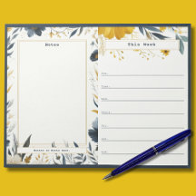Calendrier hebdomadaire floral bleu marine et or
