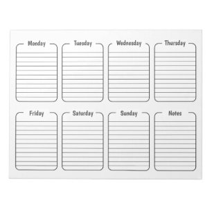 Bloc-note Calendrier hebdomadaire simple du planificateur bl