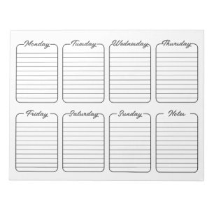 Bloc-note Calendrier hebdomadaire simple du planificateur bl