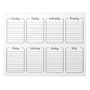 Bloc-note Calendrier hebdomadaire simple du planificateur bl