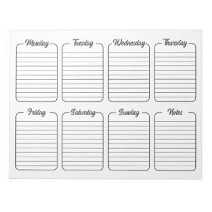 Bloc-note Calendrier hebdomadaire simple du planificateur bl