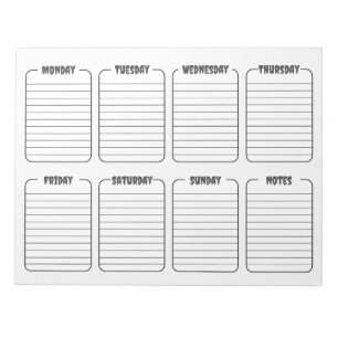 Bloc-note Calendrier hebdomadaire simple du planificateur bl