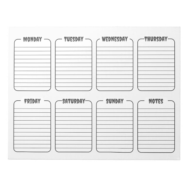 Bloc-note Calendrier hebdomadaire simple du planificateur bl (Devant)