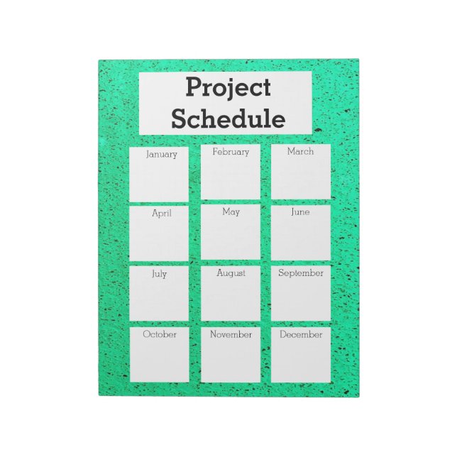 Bloc-note Calendrier mensuel du projet imprimé brut vert (Tourné)