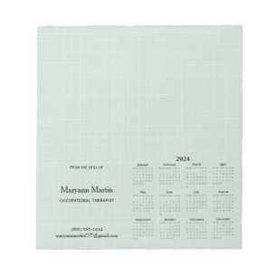 Bloc-note Calendrier mensuel personnalisé 2024 Linge vert