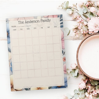 Bloc-note Calendrier mensuel personnalisé avec fleurs sur bl