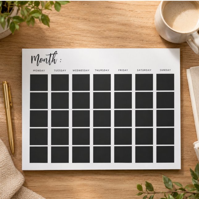 Bloc-note Calendrier mensuel vierge  (Blank monthly calendar notepad)