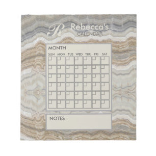 Bloc-note Calendrier personnel mensuel de marbre moderne