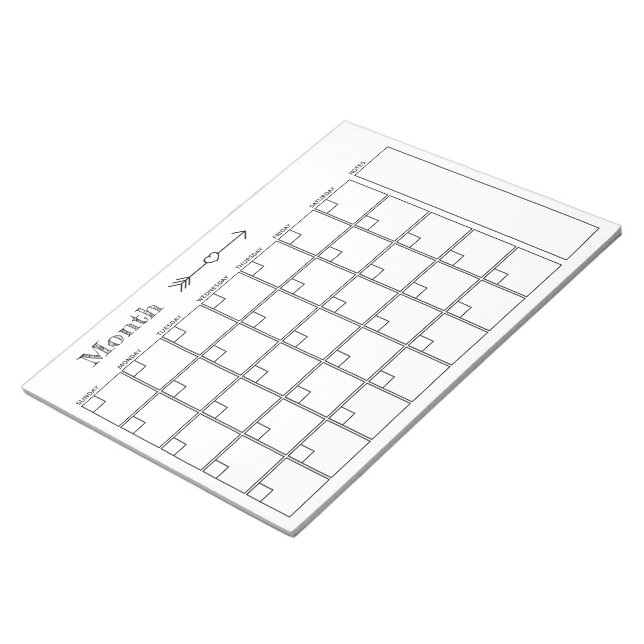 Bloc-note Calendrier Planificateur mensuel noir et blanc (Incliné)