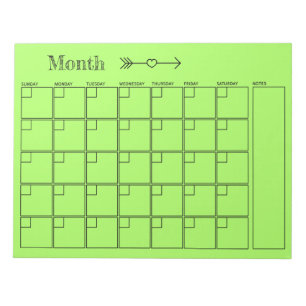 Bloc-note Calendrier vierge Planificateur mensuel vert