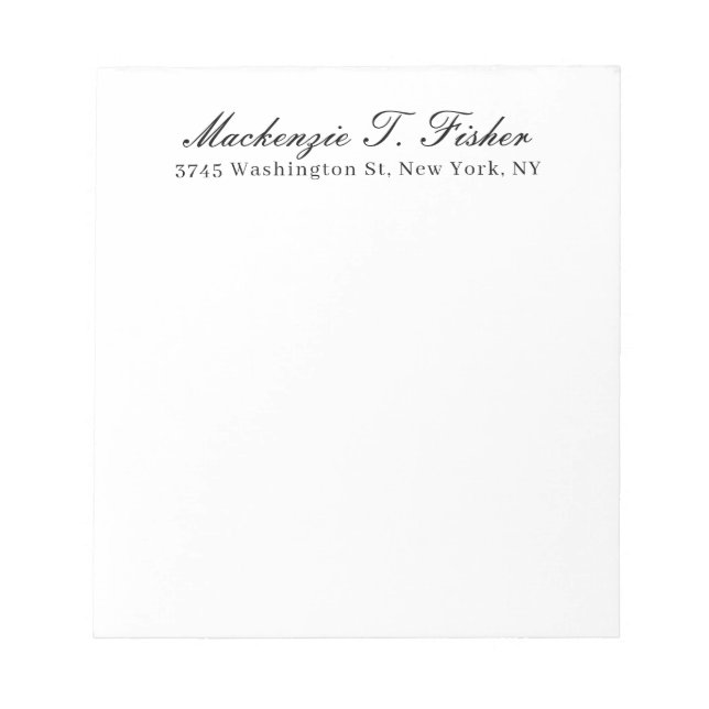 Bloc-note Calligraphie Classique Élégante Noir & Blanc (Devant)
