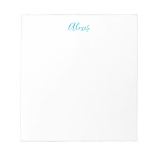 Bloc-note Calligraphie de nom Script Plain Simple Blanc Bleu