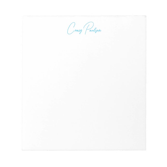 Bloc-note Calligraphie de votre nom en bleu et blanc, minima (Devant)