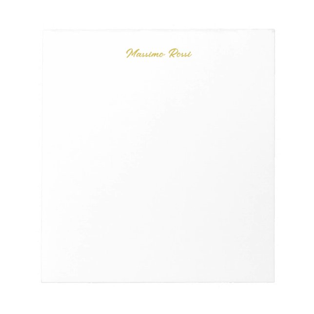 Bloc-note Calligraphie Élégant Or Blanc Simple Nom (Devant)