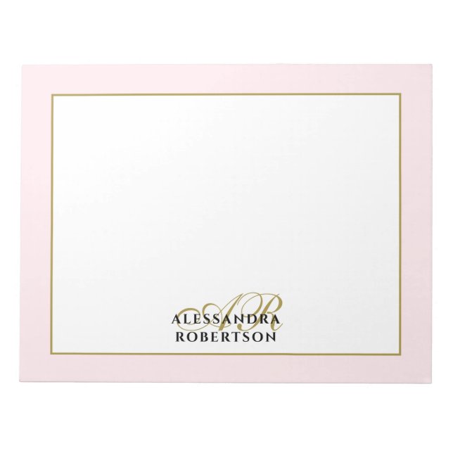 Bloc-note Calligraphie personnalisée monogramme rose pastel  (Devant)