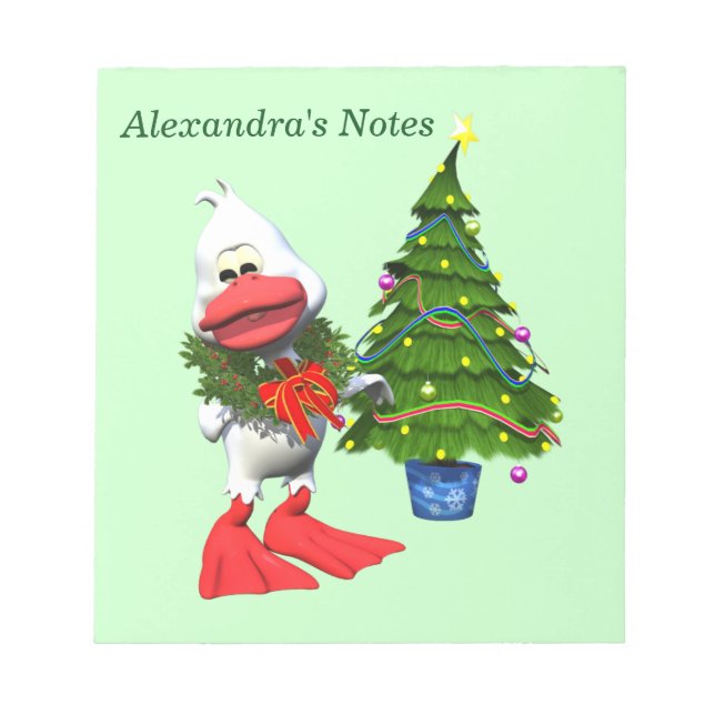 Bloc-note Canard de Noël blanc mignon portant une couronne (Devant)