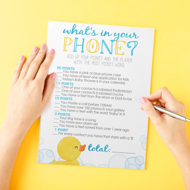 Bloc-note Canard en caoutchouc Qu'est-ce que vous avez dans  (What's In Your Phone Watercolor Rubber Duck Baby Shower Game Pack of 40 Answer Sheets)