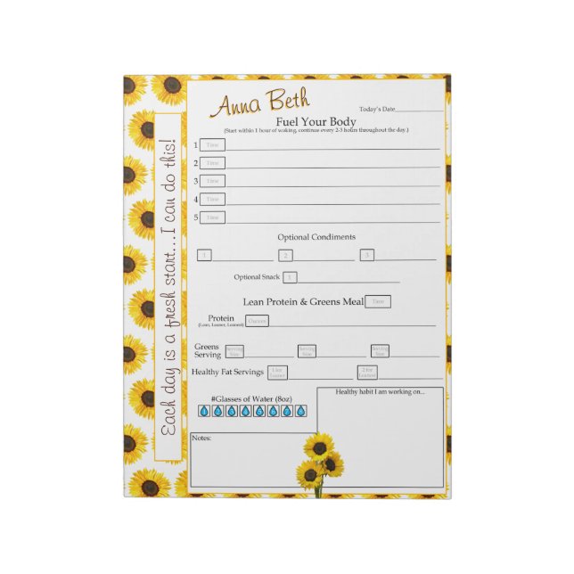 Bloc-note Carburant votre corps 6 fois par jour suivi alimen (Tourné)