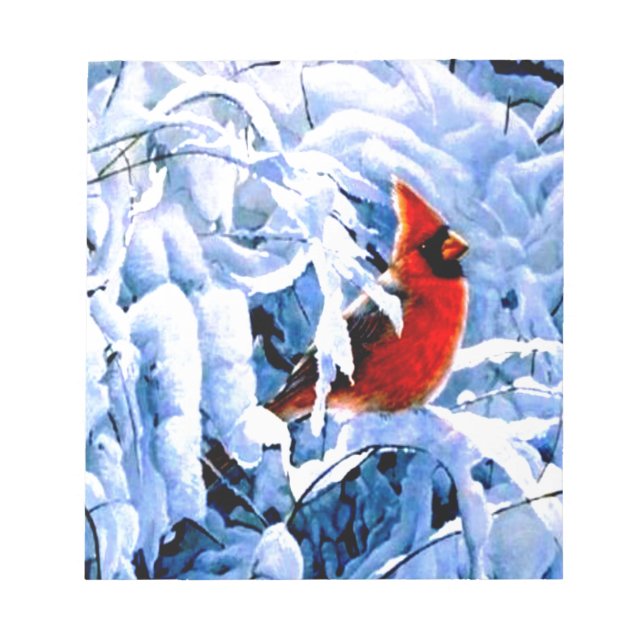 Bloc-note Cardinal Rouge dans la neige d'hiver (Devant)