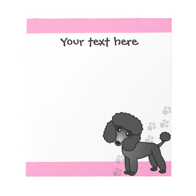 Bloc-note Caricature de caniche noir bleu rose imprimé (Devant)