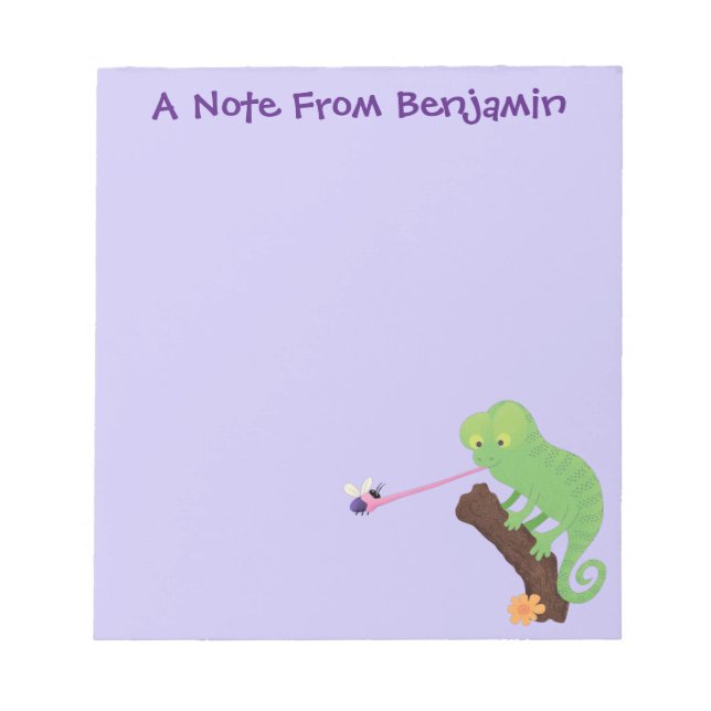Bloc-note Caricature de lézard de caméléon vert joyeux (Devant)
