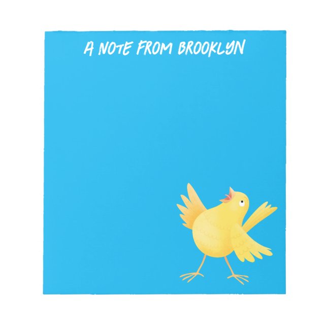 Bloc-note Caricature d'oiseau canari jaune chantant mignon (Devant)