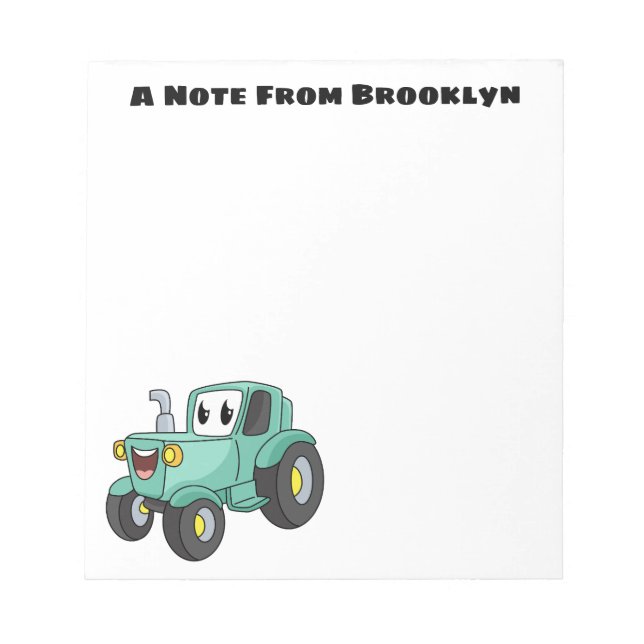 Bloc-note Caricature joli tracteur vert joyeux (Devant)
