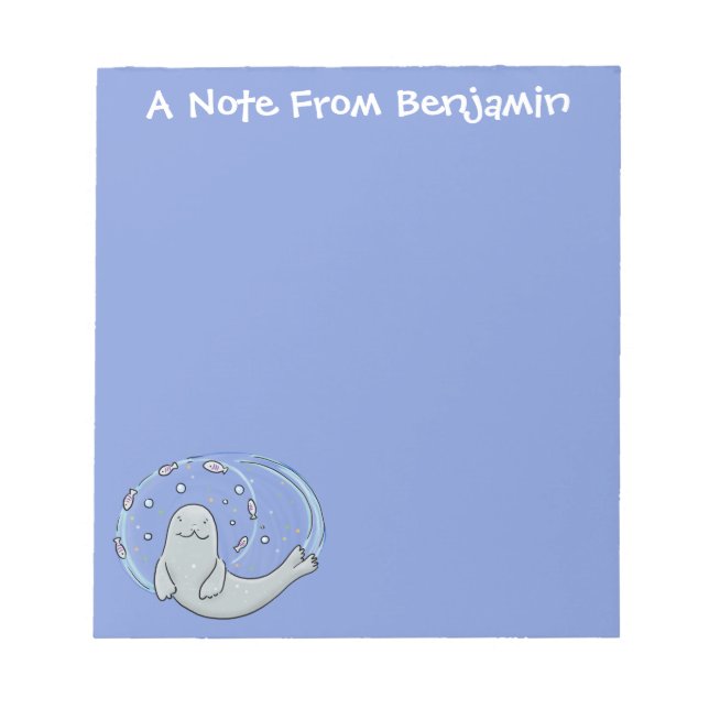 Bloc-note Caricature joyeux de phoque et de poisson bleu (Devant)