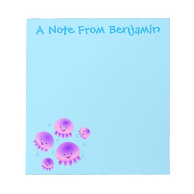 Bloc-note Caricature kawaii de méduse violette rose mou (Devant)