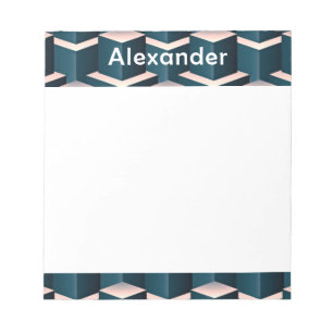 Bloc-note Carré bleu moderne Motif géométrique Personnaliser