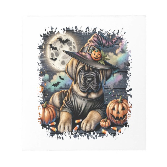 Bloc-note Carré d'Halloween de chien Mastiff (Devant)