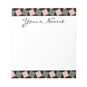 Bloc-note Carré géométrique Ikat gris rose monogramme