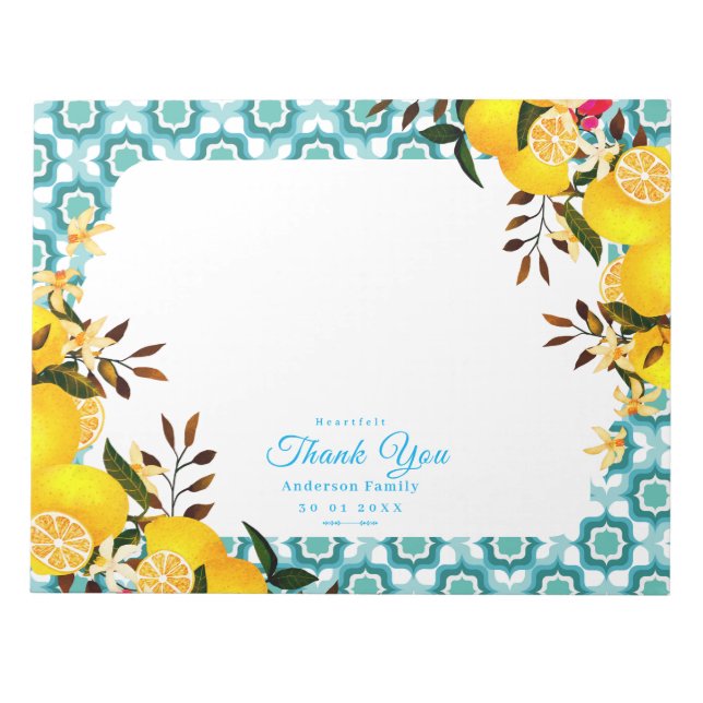 Bloc-note Carreaux Méditerranéens au Citron Bleu (Devant)