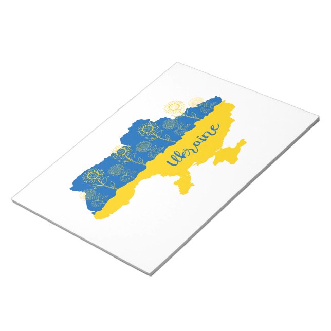 Bloc-note Carte de l'Ukraine avec tournesol et drapeau ukrai (Incliné)